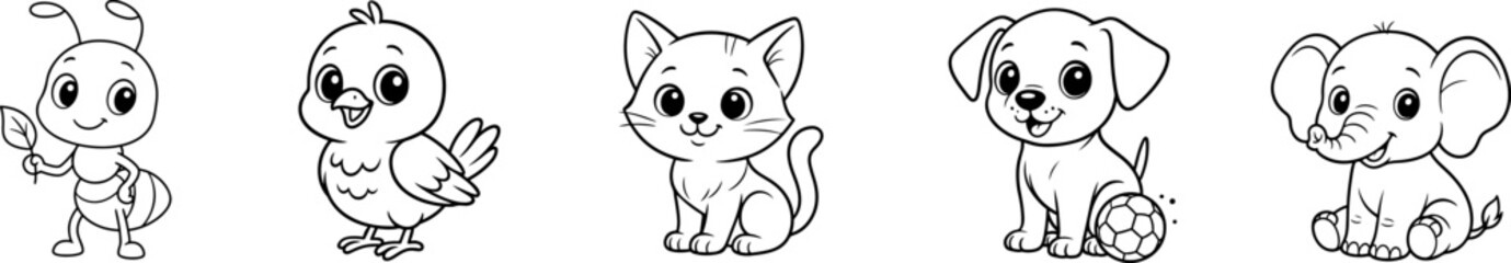 Cute Cartoon Ant Vector Illustration, Animal Line Art for Kids