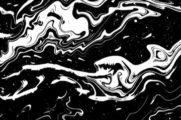 Abstract Black and White Marbled Ink Wave with Fluid Space-Like Patterns