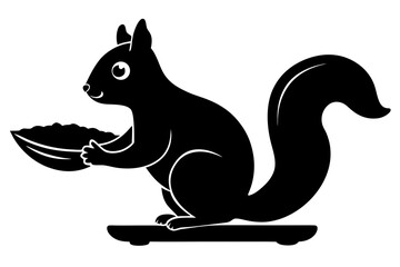Vector art of silhouette  of a squirrel holding a bowl