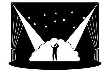 Vector art of silhouette of  Singer on stage with spotlights
