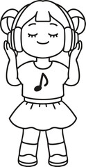 A girl who listens to music with a headset on