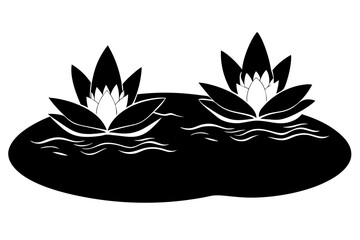 Vector art of silhouette of Two lotus flowers blooming on a pond