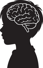 Silhouette of a child with a brain shape isolated on white background. Vector illustration
