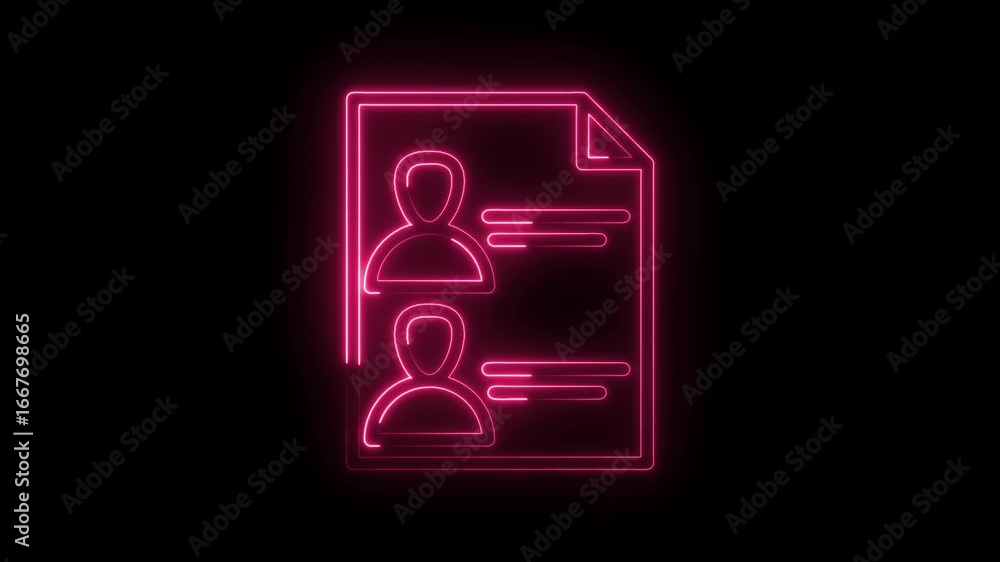 Poster pink neon glowing user profile list icon animation on black background modern digital interface