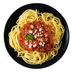 Delicious Spaghetti Carbonara with rich tomato sauce and parmesan cheese