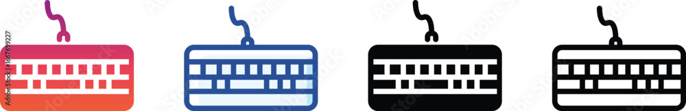 Poster vector keyboard icon set in multiple styles outline, solid, and colored. perfect for tech apps, comp