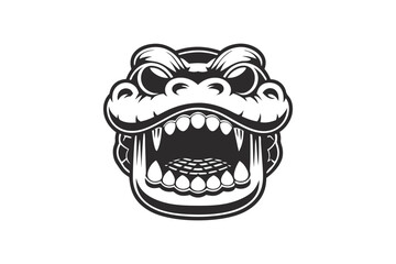 Crocodile Head with Open Mouth and Sharp Teeth on White Background