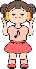 A girl who listens to music with a headset on