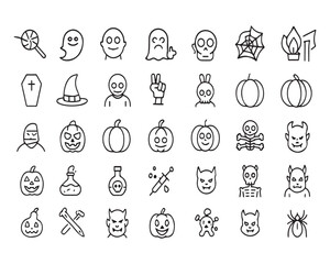 Obraz premium Set of outline icons related to halloween. Linear icon collection