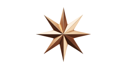 Eight pointed bronze star on black background symbol of achievement and elegance