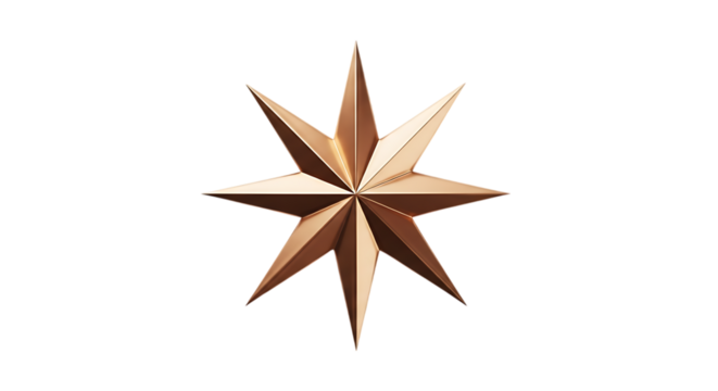 Eight pointed bronze star on black background symbol of achievement and elegance