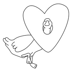 The bush stands in the heart on the neck. The bird stuck its head in the heart. Flat vector line illustration. eps10
