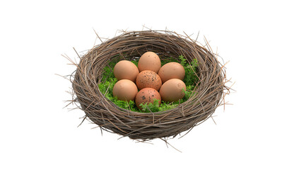 Seven eggs nestled safely within a cozy bird's nest, symbolizing new beginnings and nurturing life