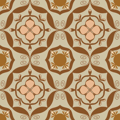 Seamless Vintage Floral Tile Pattern in Brown and Beige – Vector Decorative Design for Wallpaper, Fabric, Scrapbooking, Wrapping Paper, and Digital Backgrounds