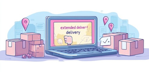 Illustration of online delivery service with laptop and packages