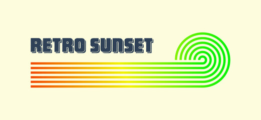 Naklejka na ściany i meble Vintage colorful sunset. Various gradient striped sunrise badges in 80s and 90s style. Sun and ocean view, summer vibes, surfing. Design element for print, logo or t-shirt. Vector illustration