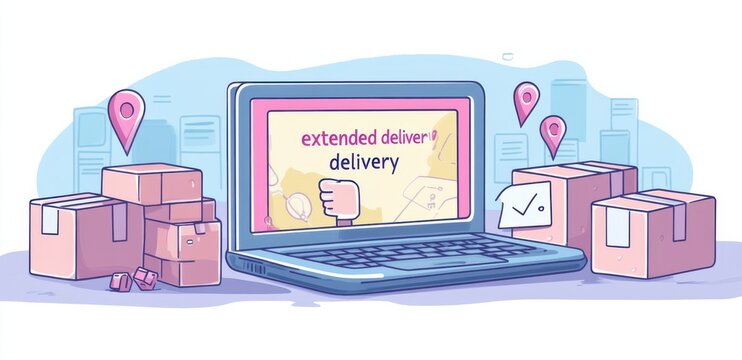 Illustration of online delivery service with laptop and packages