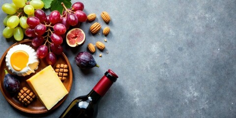 Aromatic Wine Pairing  Figs, Grapes, Cheese, and Nuts on a Rustic Surface