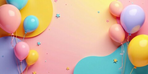 Pastel Balloons and Confetti Celebration Background Featuring a Delightful Array of Colorful Inflatable Decorations on a Soft Pink and Teal Surface