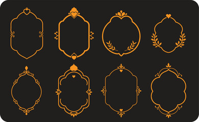 Wedding frame design set. Wavy edge shapes frame box vector illustration isolated on white. Squiggle curve doodle rectangle and oval sketch.