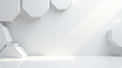 Abstract White Octagonal Forms on a Clean Surface with Subtle Light and Shadow Effects