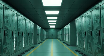 Fototapeta premium Server Room Interior, Data Center, Modern Technology.
