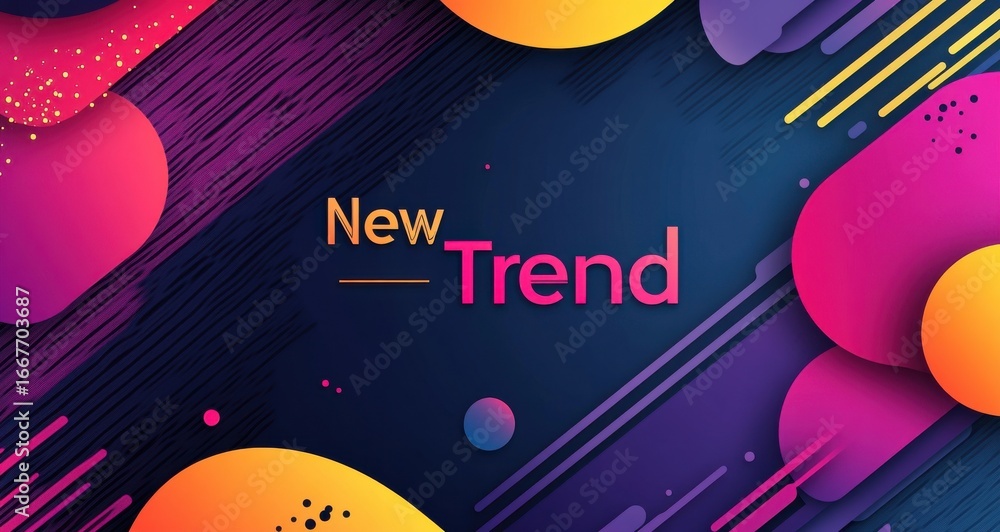 Poster colorful abstract background with vibrant shapes and text emphasizing new trends