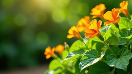 Vibrant orange blossoms bathed in sunlight, showcasing their delicate petals and lush green foliage, a delightful scene of natural beauty