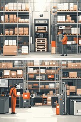 Modern Warehouse with Advanced Pick-to-Light Management System in Use