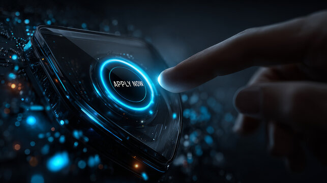 A black and blue button with the words 'apply now' on it, designed for web interfaces and digital marketing use.