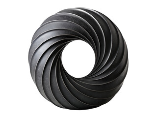 Matte black ceramic twisted torus abstract sculpture isolated on a transparent background