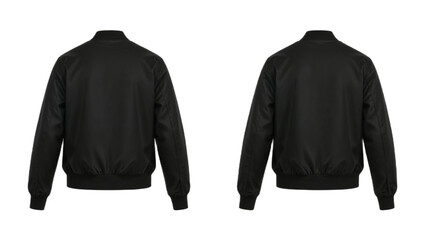 Two identical black bomber jackets, back view, displayed against a white background.