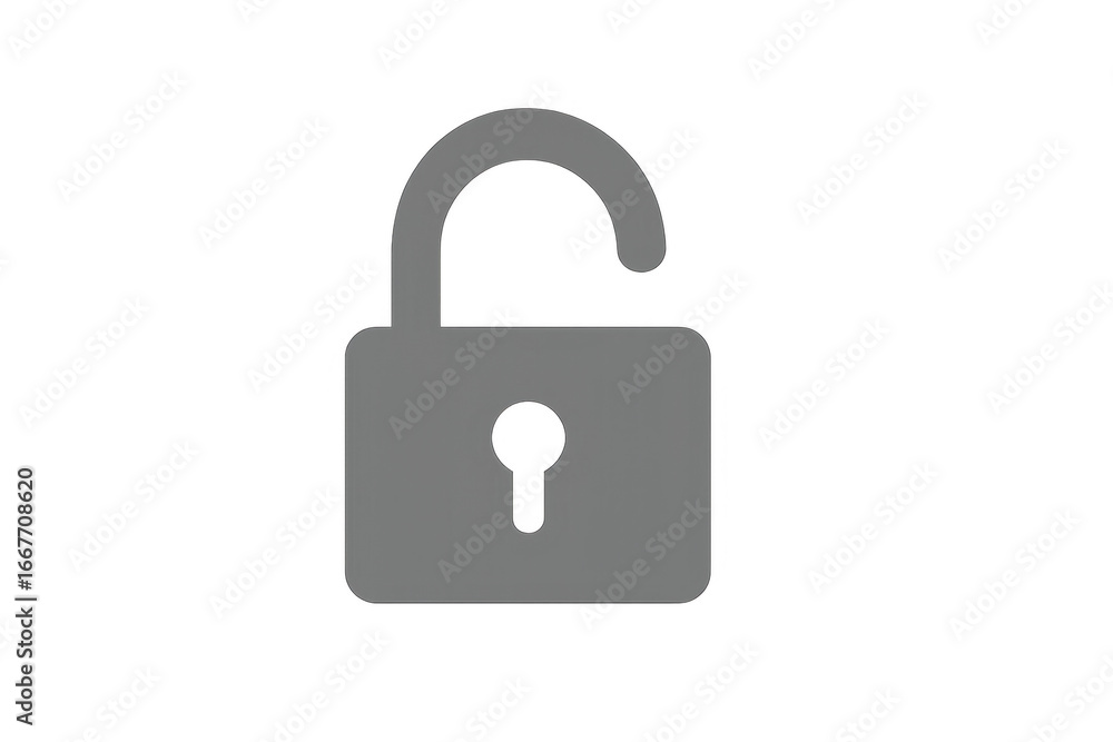 Poster grey open padlock icon on transparent background representing security and access