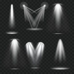 Realistic Spotlight Beam Set. Stage Lighting Effect. Transparent. Vector