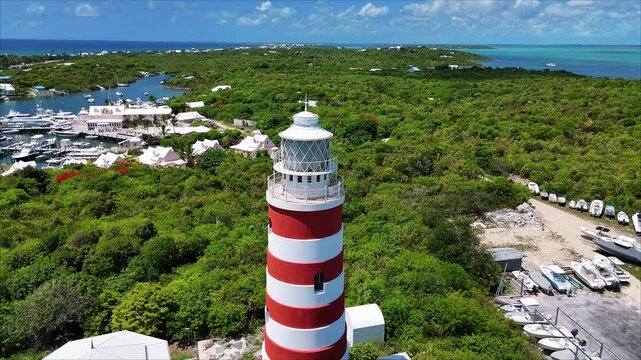 A spiral flight around the HopeTown Lighthouse in Abaco Bahamas