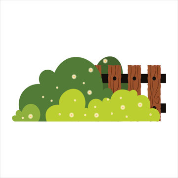 Flat Green Bush with frence Vector Illustration