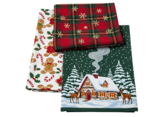 Christmas kitchen towels with gingerbread man design isolated on transparent background