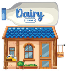 Obraz premium Small Dairy Shop Exterior with Blue Roof and Sign