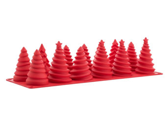 Red silicone christmas tree molds isolated on transparent background