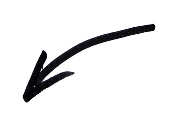 Hand-drawn Black marker arrow isolated on transparent background, arrow mark hand drawn.