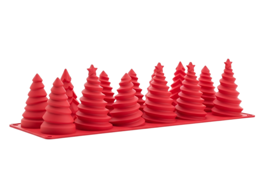 Red silicone christmas tree molds isolated on transparent background