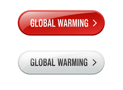 Two global warming buttons one red and one white isolated on transparent background