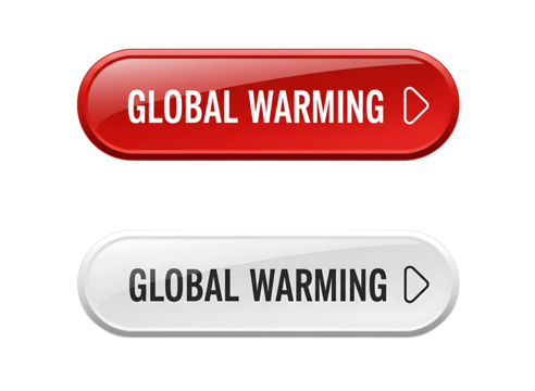 Two global warming buttons one red and one white isolated on transparent background