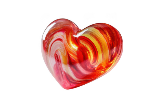Swirling glass heart red yellow pink love romance valentine's day gift decoration isolated on transparent background