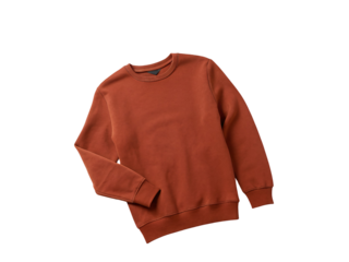 Terracotta crewneck sweatshirt with black label isolated on a transparent background rust