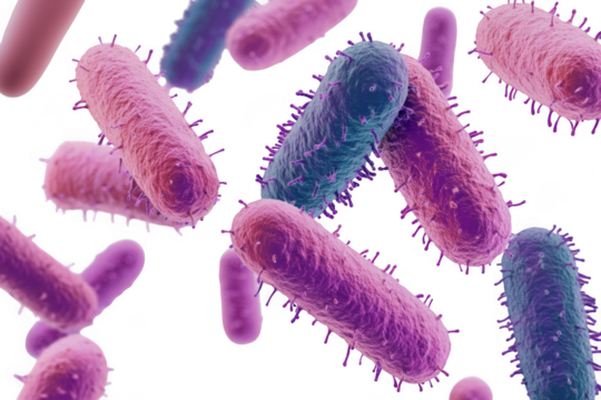 Detailed microscopic view of bacteria cells, microbiology organisms, germs, and pathogens stock photo, scientific image, isolated on transparent background
