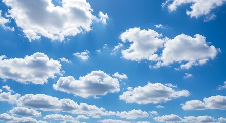 Fototapeta premium A vibrant blue sky with fluffy white clouds and beautiful light rays shining through