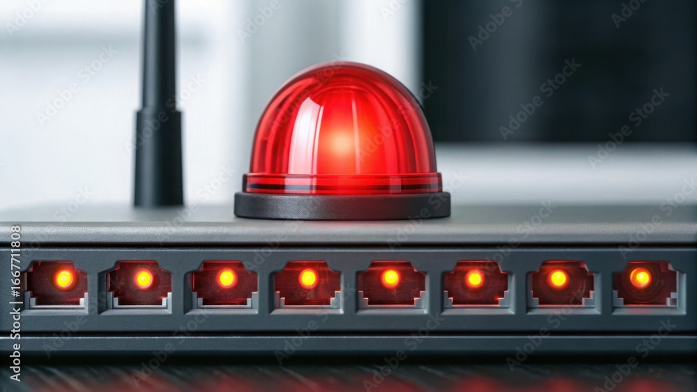 Aufkleber blinking red warning light on router showing potent signal issues