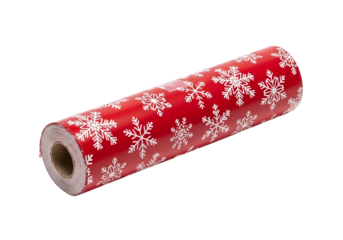 Red wrapping paper with snowflakes isolated on transparent background
