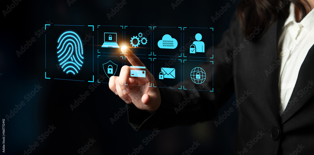 Poster system for safeguarding digital identity using fingerprint authentication, encryption, and secure ac